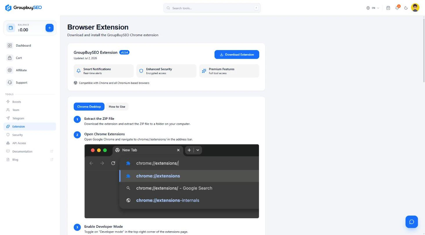 The GroupbuySEO browser extension download page